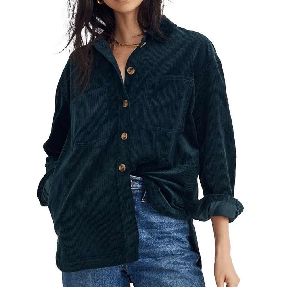 Madewell Corduroy Kentwood Oversized Shirt-Jacket (Size XS in ancient forest)
